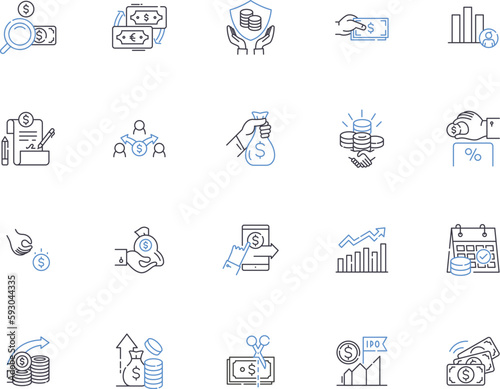 Investment outline icons collection. Investment, Fundraising, Stocks, Assets, Portfolio, Capital, Bonds vector and illustration concept set. Futures, Forex, Trading linear signs