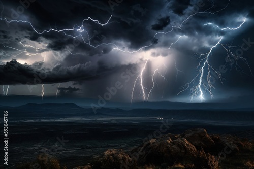 violent lightning strikes the sea created with Generative AI technology