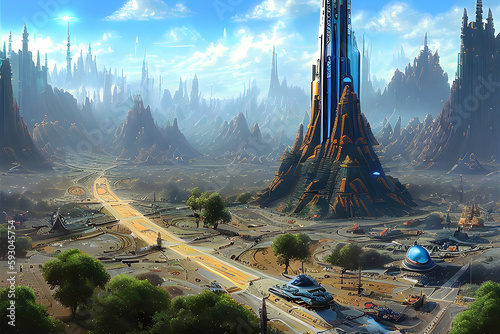 Future city 3D scene. Futur...