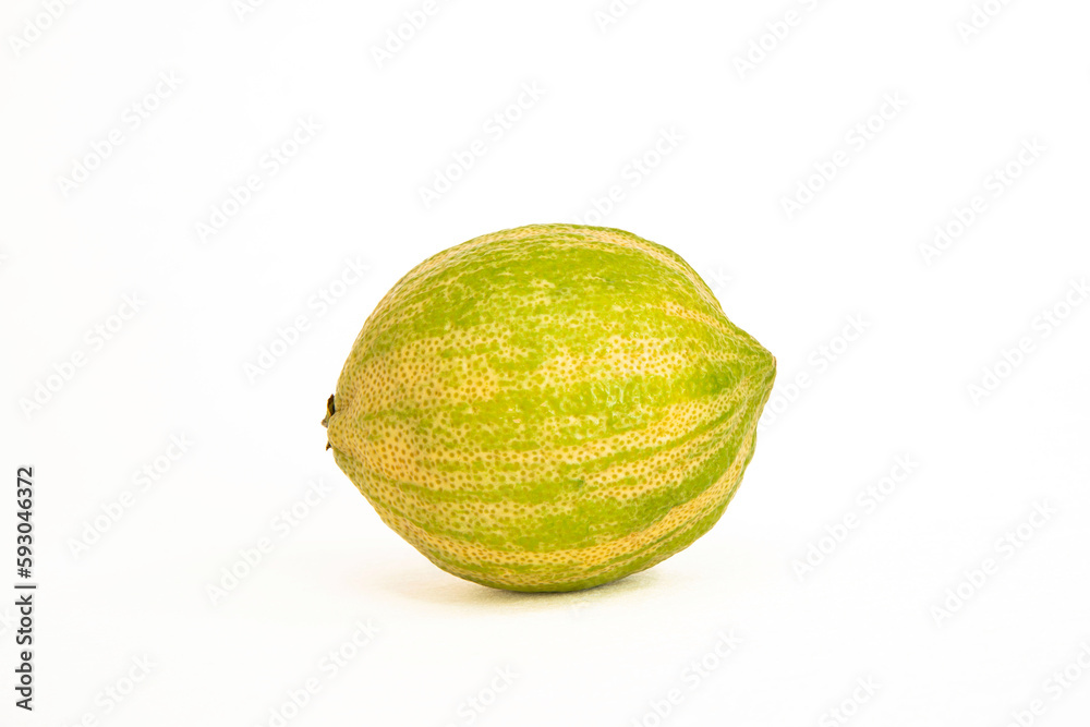 Close-up of pink lemons with stripes on a white background Close-up of pink lemons with stripes on a white background