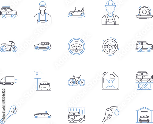 Transport and location outline icons collection. Transport, Location, Voyage, Journey, Shipping, Move, Express vector and illustration concept set. Trip, Haul, Relocate linear signs