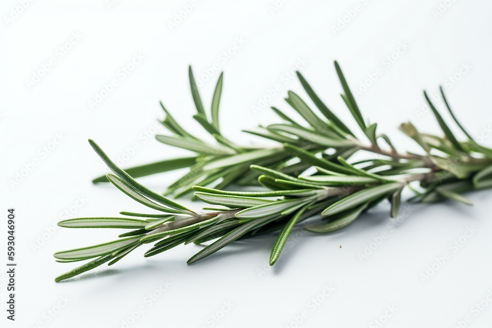 Fresh rosemary herb leaves isolated on the white background. Generative AI