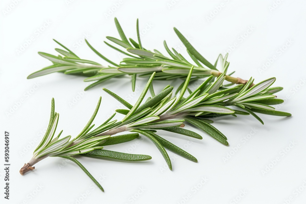 Fresh rosemary herb leaves isolated on the white background. Generative AI