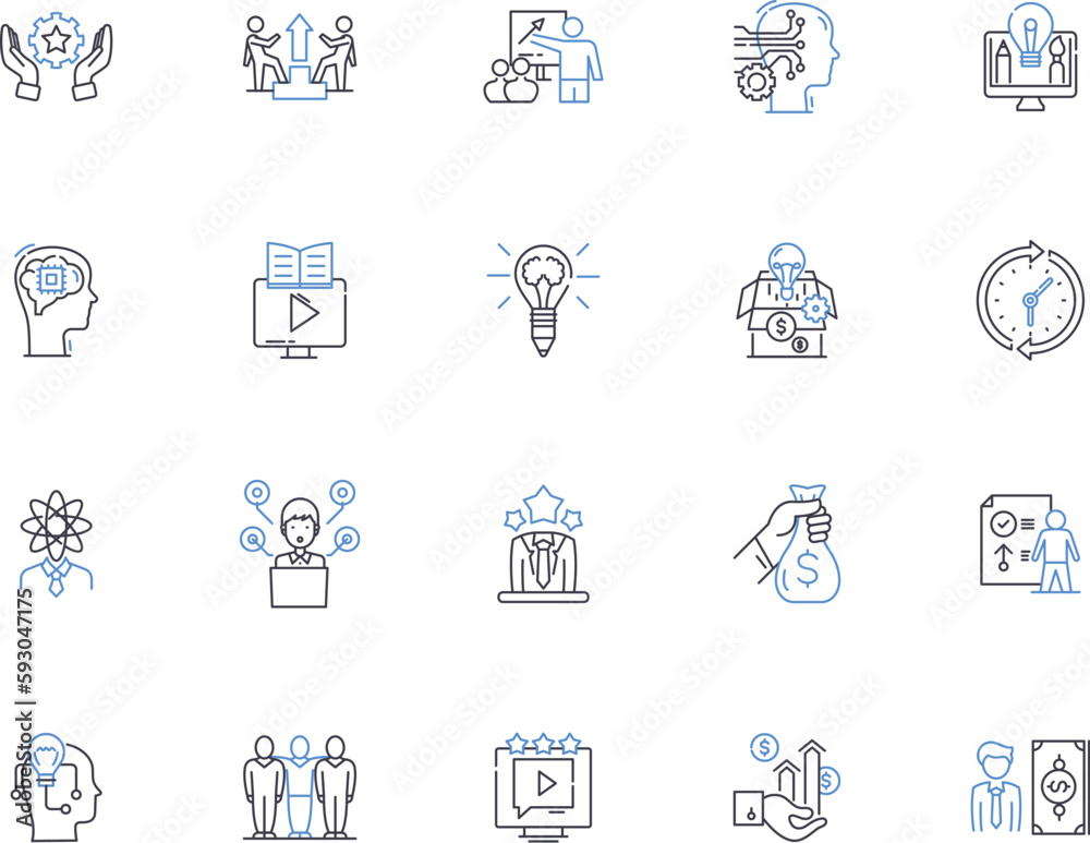 Motivation outline icons collection. Inspire, Excite, Stimulate, Incentive, Ambition, Drive, Encourage vector and illustration concept set. Enthusiasm, Aspiration, Persistence linear signs