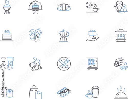 Cafe outline icons collection. Cafe, Coffee, Espresso, Latte, Cappuccino, Frappuccino, Mocha vector and illustration concept set. Donut, Bagel, Croissant linear signs