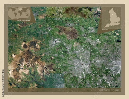 Bradford, England - Great Britain. High-res satellite. Labelled points of cities photo