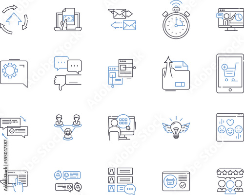 Search engine marketing outline icons collection. Search, engine, marketing, SEO, PPC, SEM, AdWords vector and illustration concept set. optimization, visibility, rankings linear signs