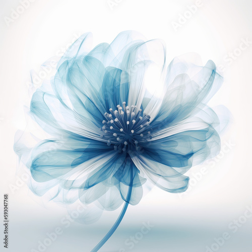 Abstract Blue Delicate Botanical Flower on White Background. Greetings for women and Mother's Day. Generative AI