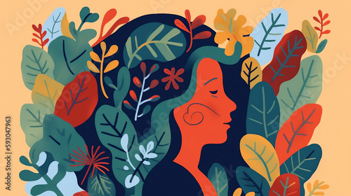 Mental Health Awareness, Woman with thoughts illustration 