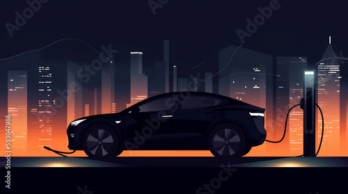 Electronic Car charging, E-Mobility Vector Illustration