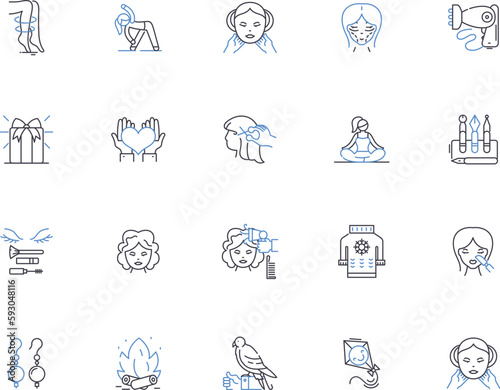 Beauty salon outline icons collection. Salon, Beauty, Hair, Nails, Facials, Makeup, Waxing vector and illustration concept set. Massage, Eyebrows, Barber linear signs photo