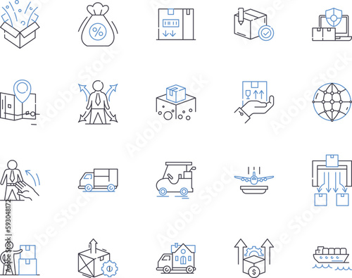 Logistic business outline icons collection. Logistics, Business, Shipping, Delivery, Cargo, Transport, Fleet vector and illustration concept set. Freight, Warehouse, Planning linear signs