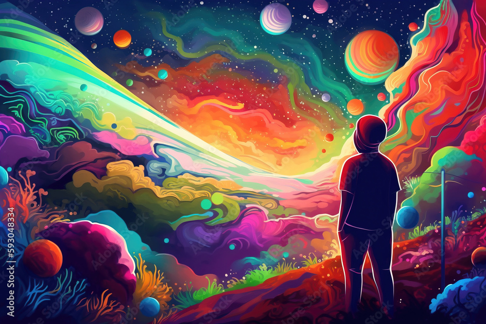 Obraz premium Cartoon kid space explorer. sketch art for artist creativity and inspiration. generative AI 