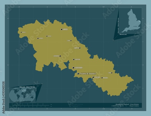 Broadland, England - Great Britain. Solid. Labelled points of cities photo