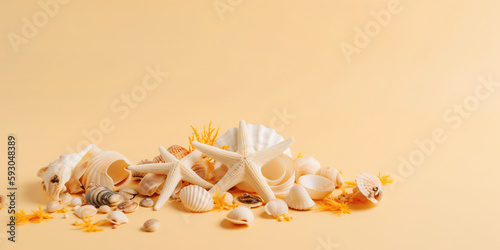 Seashel a nd starfish. Summer holiday concept. Generative AI