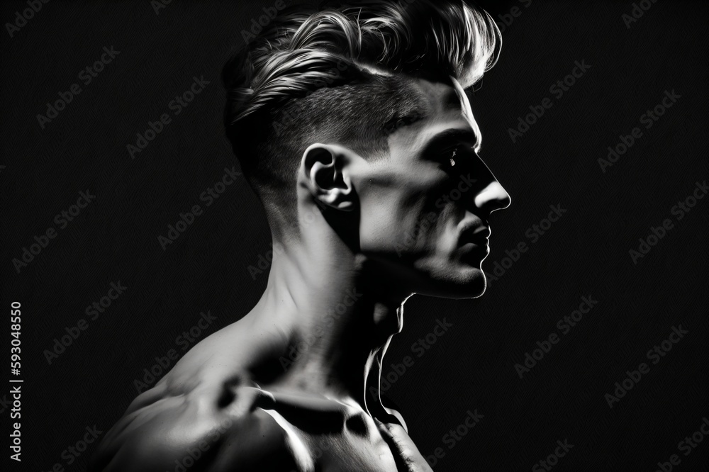 well-toned man with modern hairstyle and pointed nose in side profile created with Generative AI technology