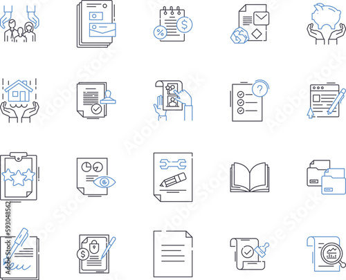 Insurance and law outline icons collection. Insurance, Law, Coverage, Liability, Claims, Risk, Fraud vector and illustration concept set. Legal, Regulation, Benefits linear signs