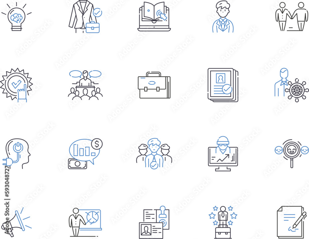 Fototapeta premium Business research outline icons collection. Business, Research, Market, Analysis, Strategy, Planning, Trends vector and illustration concept set. Opportunity, Survey, Development linear signs