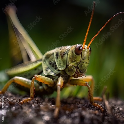 Closeup detail of a grasshopper in its natural environment. Insect illustration © paranoic_fb