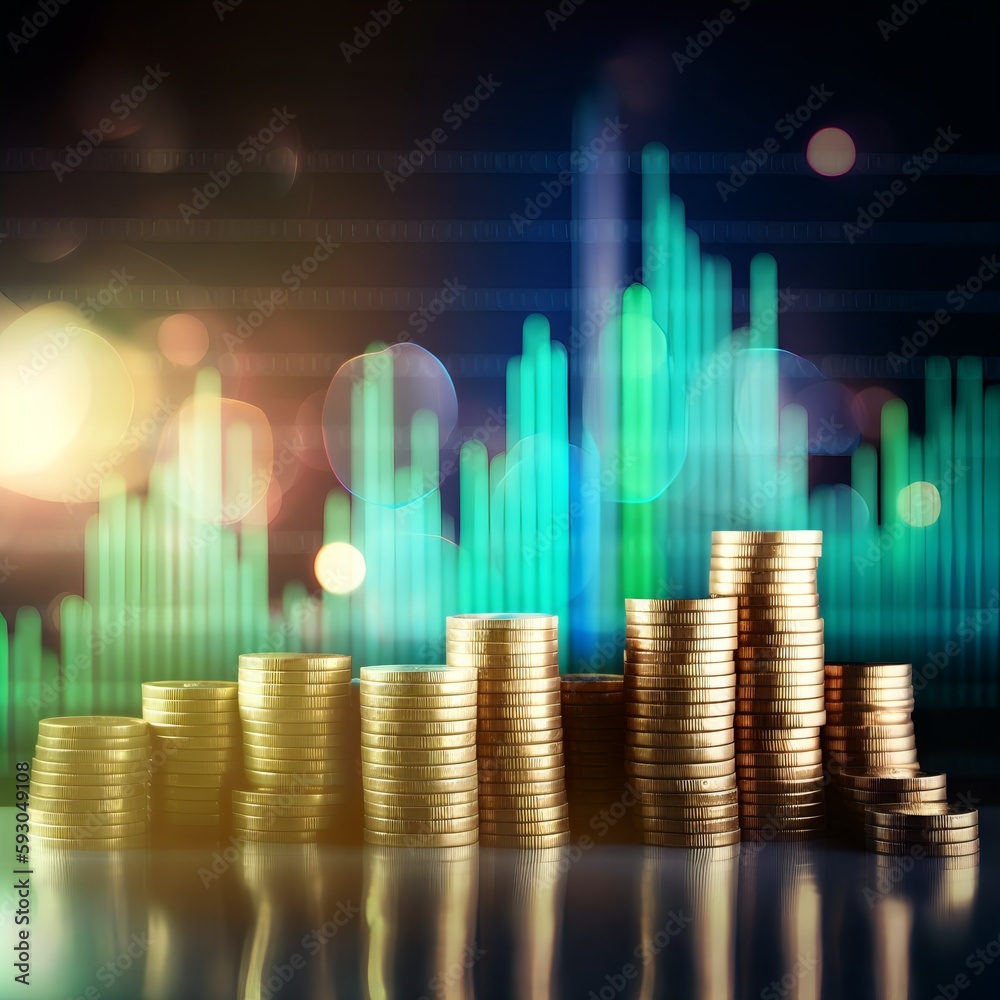 Financial graph chart for investing profits. Coin with growing earnings Financial graph chart for investing profits. Coin with growing earnings