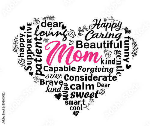 Mother's day lettering for Gift card. Handwritten text postcard. Vector illustration. Mom in the heart.