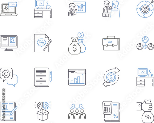 Business audit outline icons collection. Audit, Business, Review, Analysis, Compliance, Accounting, Inspect vector and illustration concept set. Check, Systematic, Adjustment linear signs