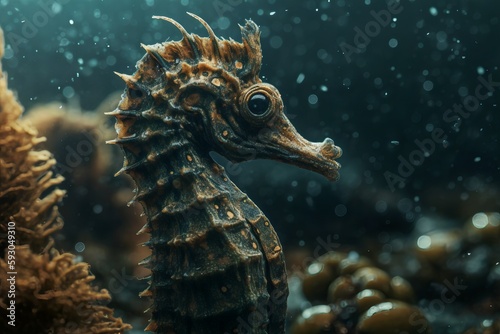 Closeup detail of a seahorse under water. Sea life illustration. © paranoic_fb