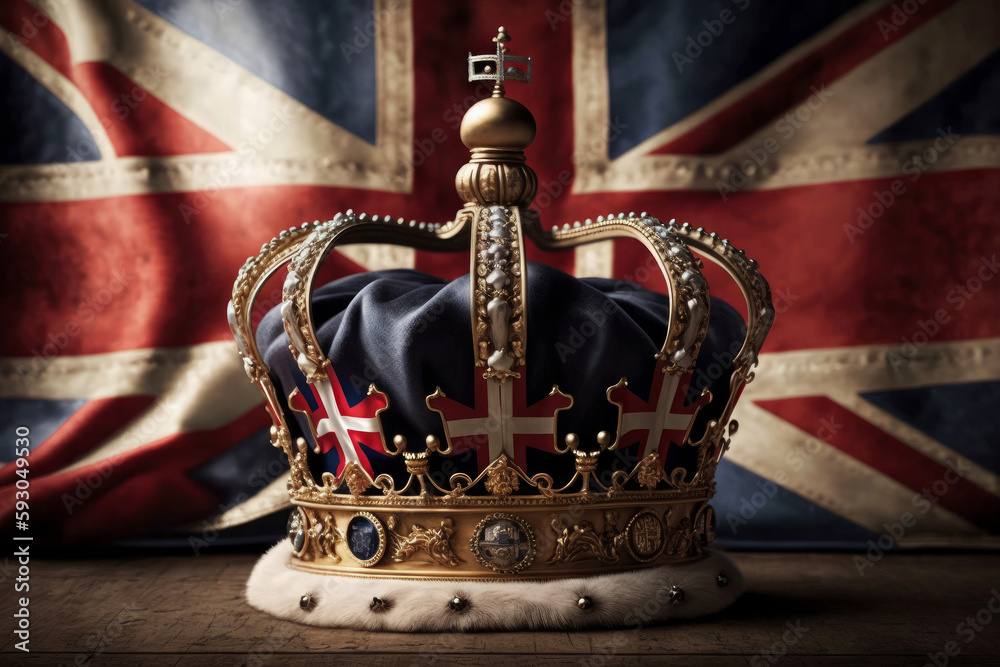 A royal crown with a union jack UK flag. Coronation of the king. Generative ai A royal crown with a union jack UK flag. Coronation of the king. Generative ai