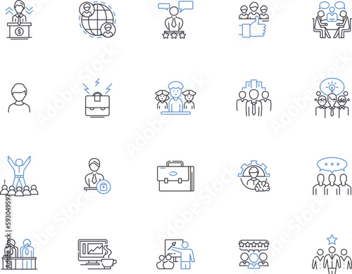 Administration outline icons collection. Management, Leadership, Oversight, Governance, Operation, Supervision, Direction vector and illustration concept set. Coordination, Executing, Controlling