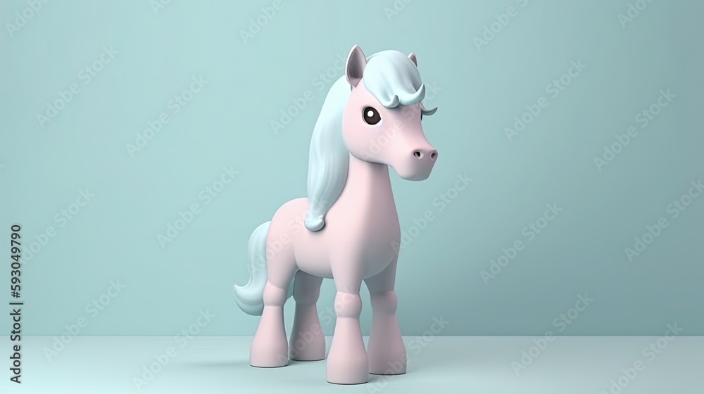 Animated white horse on light blue background. Copy space for text. Generative ai illustration Animated white horse on light blue background. Copy space for text. Generative ai illustration
