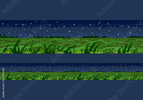 Winter pixel landscape. The seamless scene with winter nature.