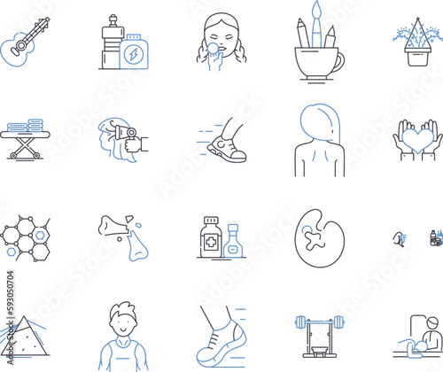Nontraditional medicine outline icons collection. Alternative, Complementary, Holistic, Herbal, Homeopathic, Ayurvedic, Unconventional vector and illustration concept set. Falun, Gong, Acupressure