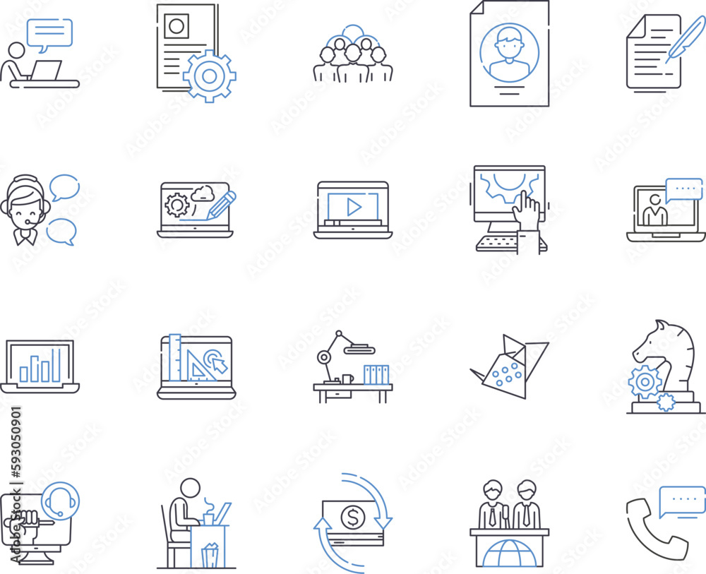 Workshop and conference outline icons collection. workshop, conference, training, development, learning, education, skills vector and illustration concept set. knowledge, networking, collaboration