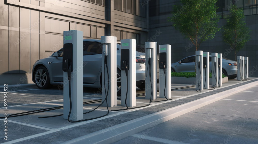 Naklejka premium Electric car charging station around Crouch End area. Generative Ai