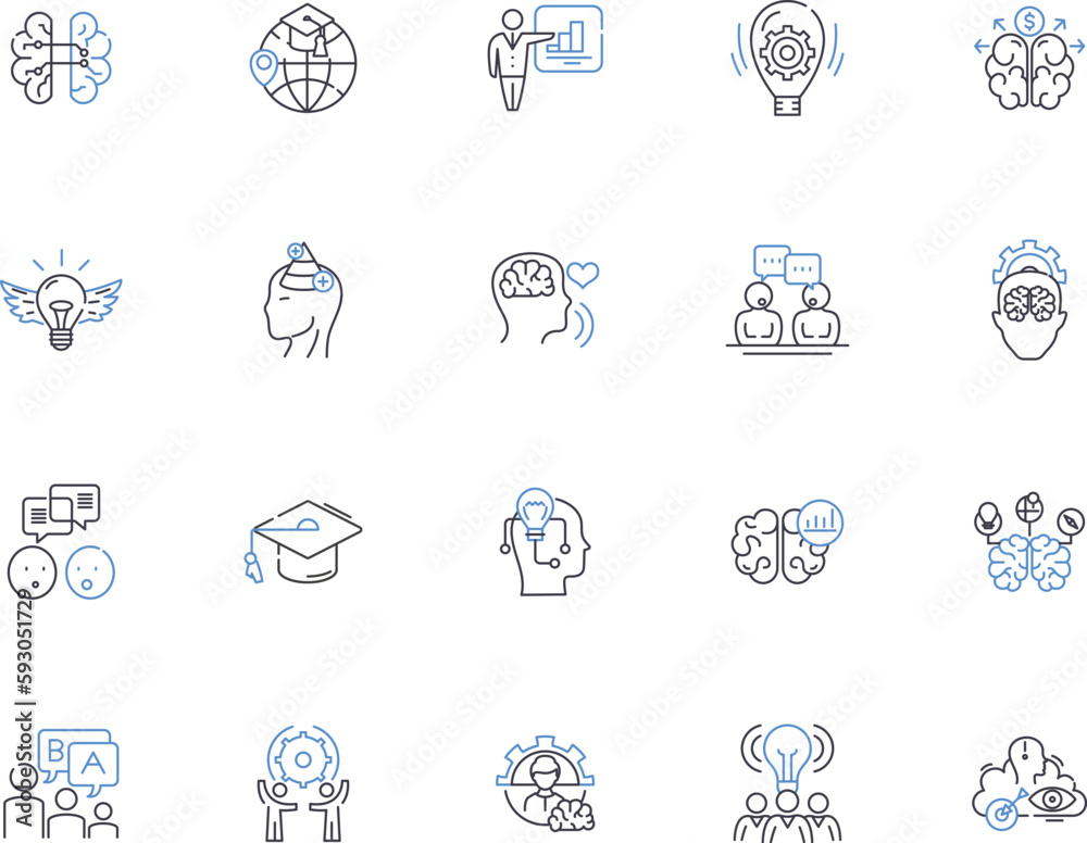 Mindset outline icons collection. Mental attitude, Outlook, Perspective, Perspective, Notion, Attitude, Viewpoint vector and illustration concept set. Approach, View, Beliefs linear signs