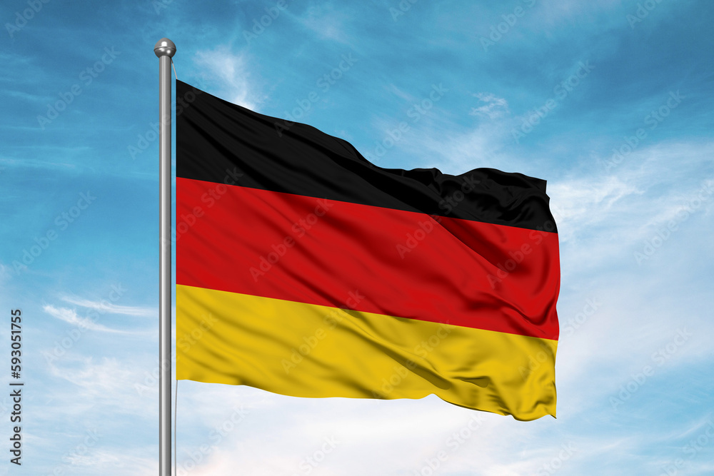 Germany national flag cloth fabric waving on beautiful sky Background. Germany national flag cloth fabric waving on beautiful sky Background.