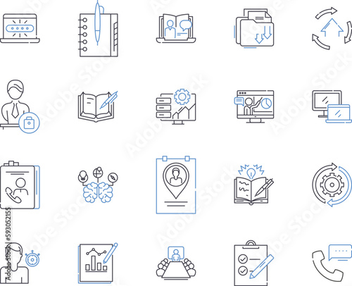 Business networking outline icons collection. Business, networking, contacts, leads, referrals, partners, collaboration vector and illustration concept set. resources, relationships, alliances linear