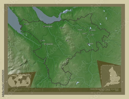 Cheshire West and Chester, England - Great Britain. Labelled points of cities photo