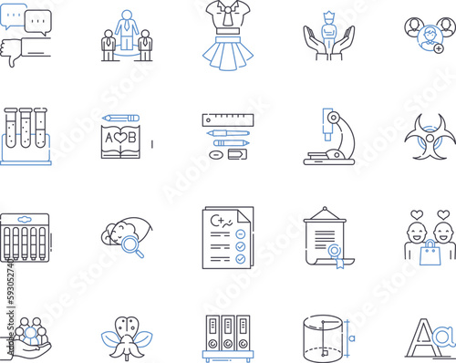 Professional education outline icons collection. Professional, Education, Training, Coaching, Courses, Qualification, Diploma vector and illustration concept set. Certification, Development