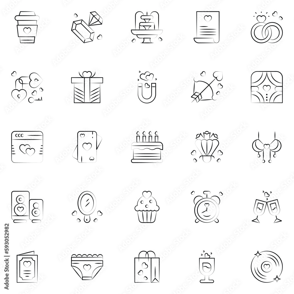 Valentine's Day Icons: teddy bear. letter. ring with a diamond. heart. rose. cupcake. strawberry in chocolate and gift. Vector illustration. Valentine's Day Icons: teddy bear. letter. ring with a diamond. heart. rose. cupcake. strawberry in chocolate and gift. Vector illustration.