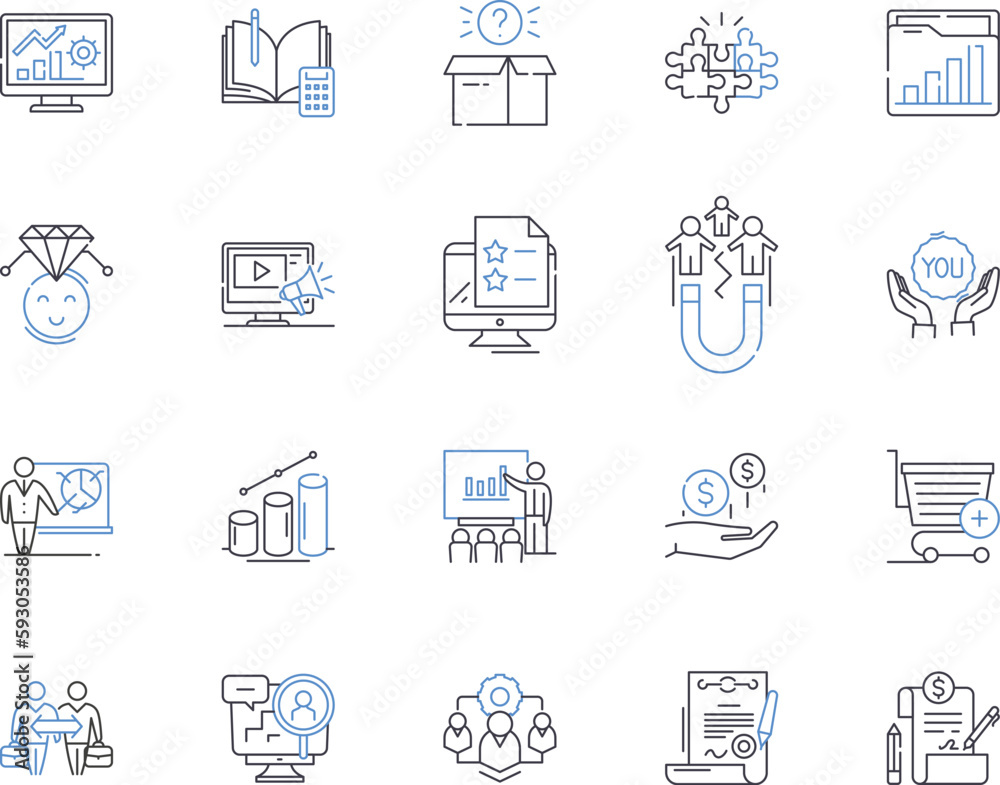 Strategy and brainstorming outline icons collection. Strategy, Brainstorming, Planning, Analyzing, Conceptualizing, Ideating, Thinking vector and illustration concept set. Innovating, Assessing