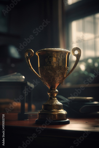 Champion golden trophy isolated on dark background. Generative Ai