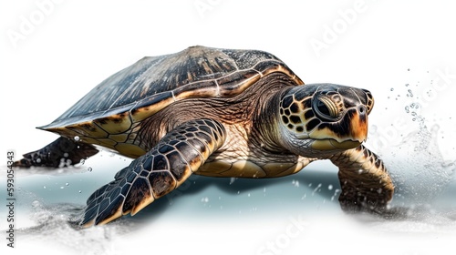 A Majestic Sea Turtle Enjoying Life Underwater Against a Pristine White Background: Generative AI