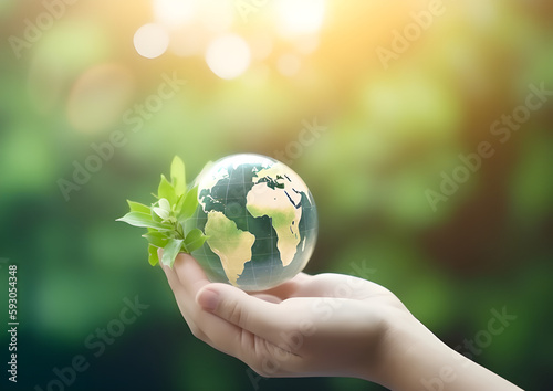 Hand holding world and icon to Organization Sustainable development environmental