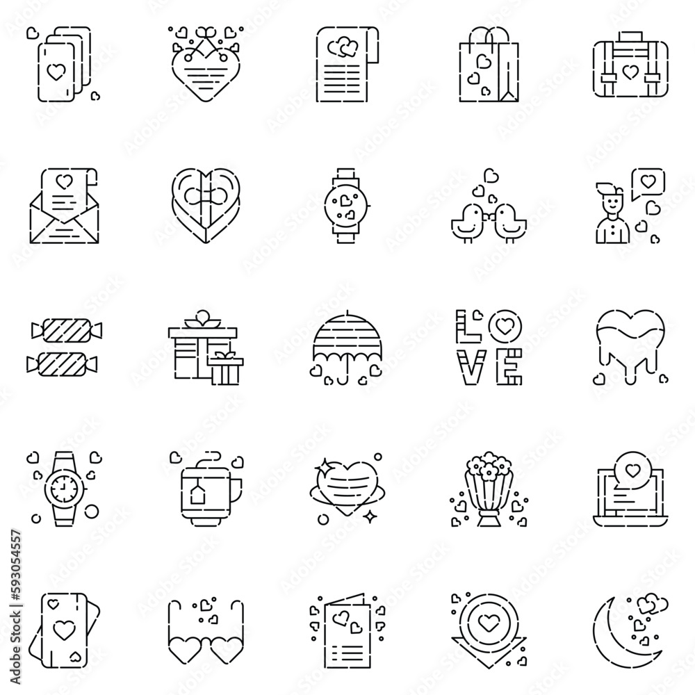 A set pack of Love icons set. The collection includes for mobile app. web design. in a moment of celebration. Valentine's Day.