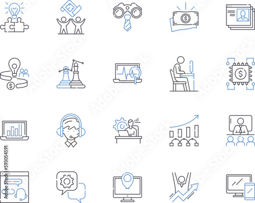 Product launch outline icons collection. Product, Launch, Release, Rollout, Unveil, Debut, Introduce vector and illustration concept set. Market, Promote, Brand linear signs