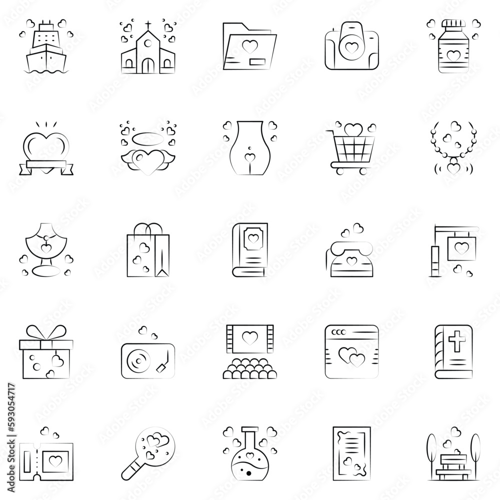 Set of love Icons. Line art Vector illustration.