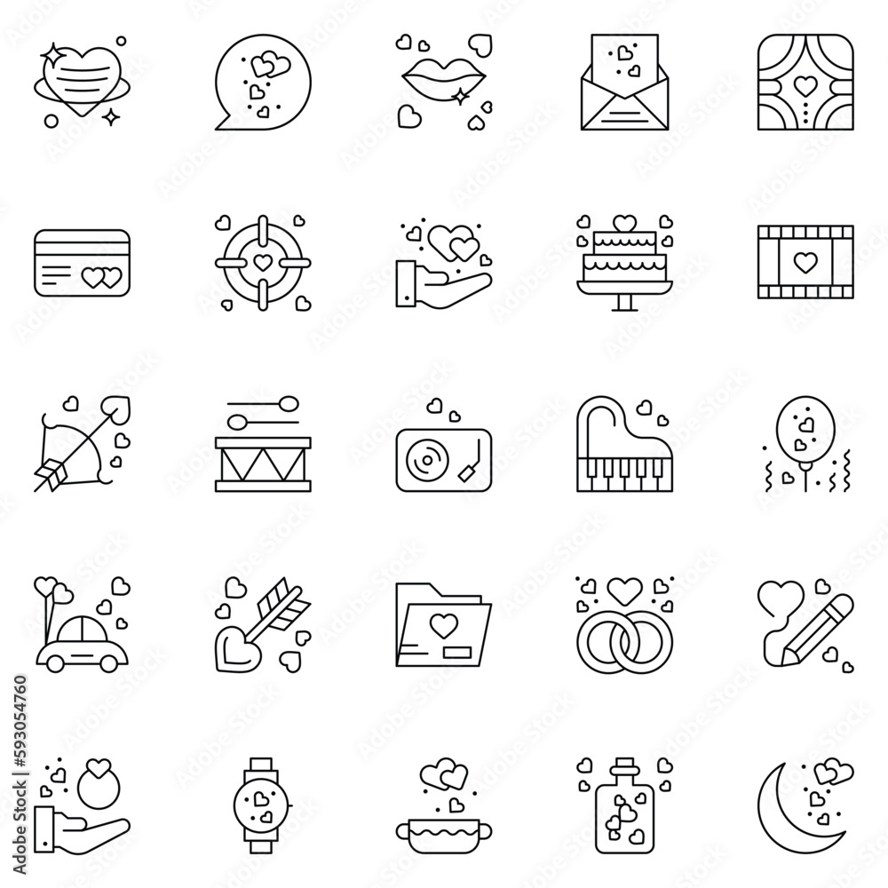 Set of love Icons. Line art Vector illustration.