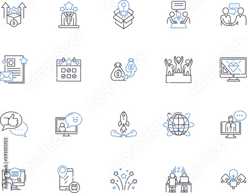 Public and government relations outline icons collection. Public, Government, Relations, & Political, Affairs, Engagement, Advocacy vector and illustration concept set. Publicity, Reputation