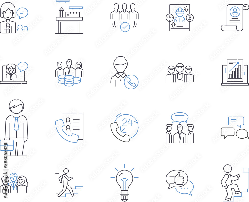 Empoyee work outline icons collection. Employee, Work, Labor, Task, Performance, Compensation, Hours vector and illustration concept set. Resume, Benefits, Productivity linear signs Empoyee work outline icons collection. Employee, Work, Labor, Task, Performance, Compensation, Hours vector and illustration concept set. Resume, Benefits, Productivity linear signs